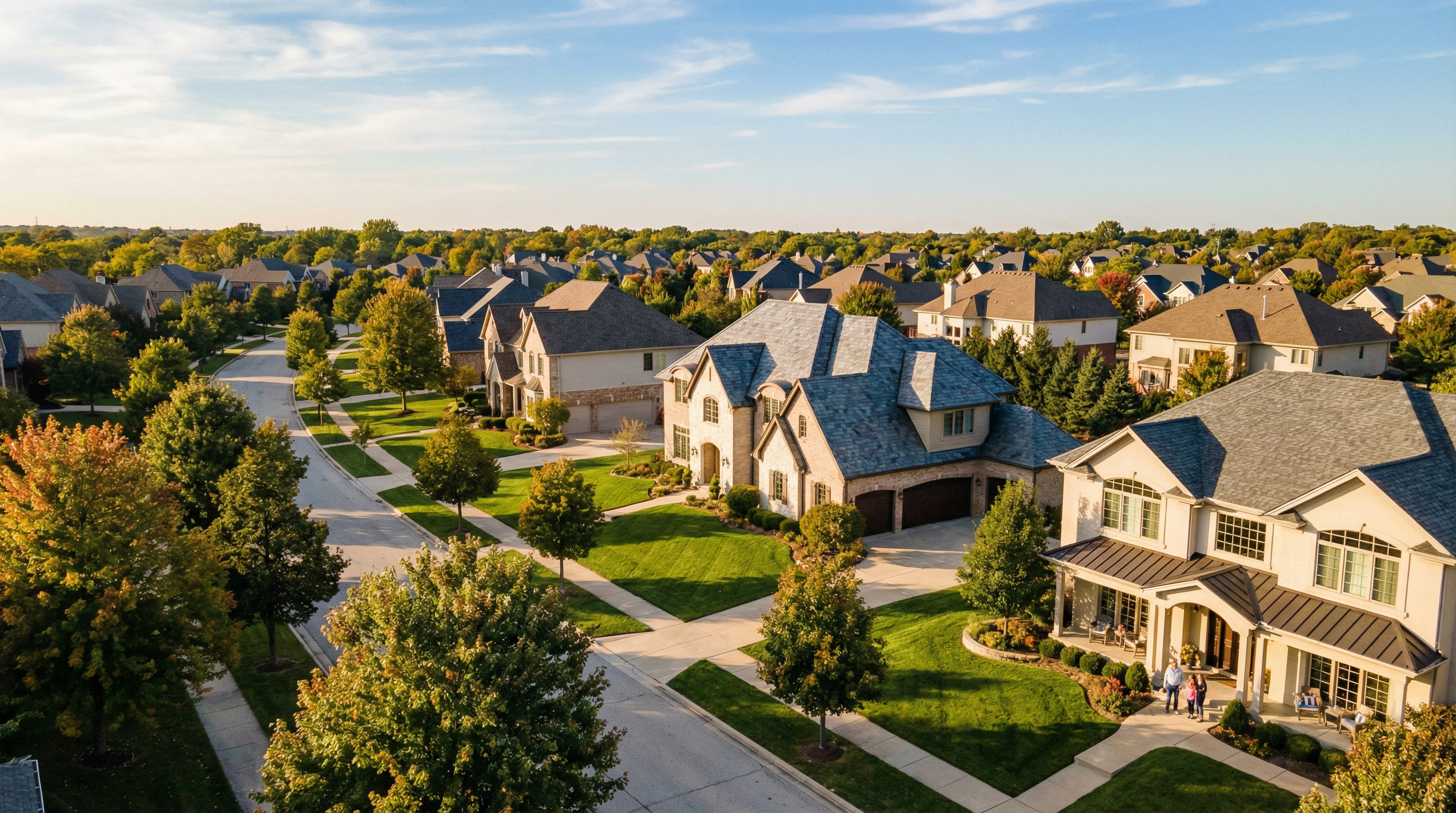 Aerial view of a residential neighborhood